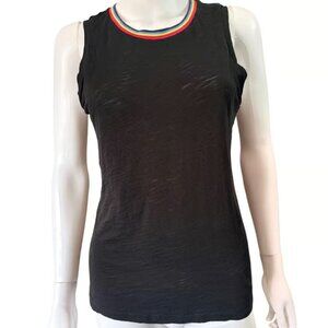 Goldie Lewinter Rainbow Tipped Muscle Tank Black Pima Cotton Slub Size M